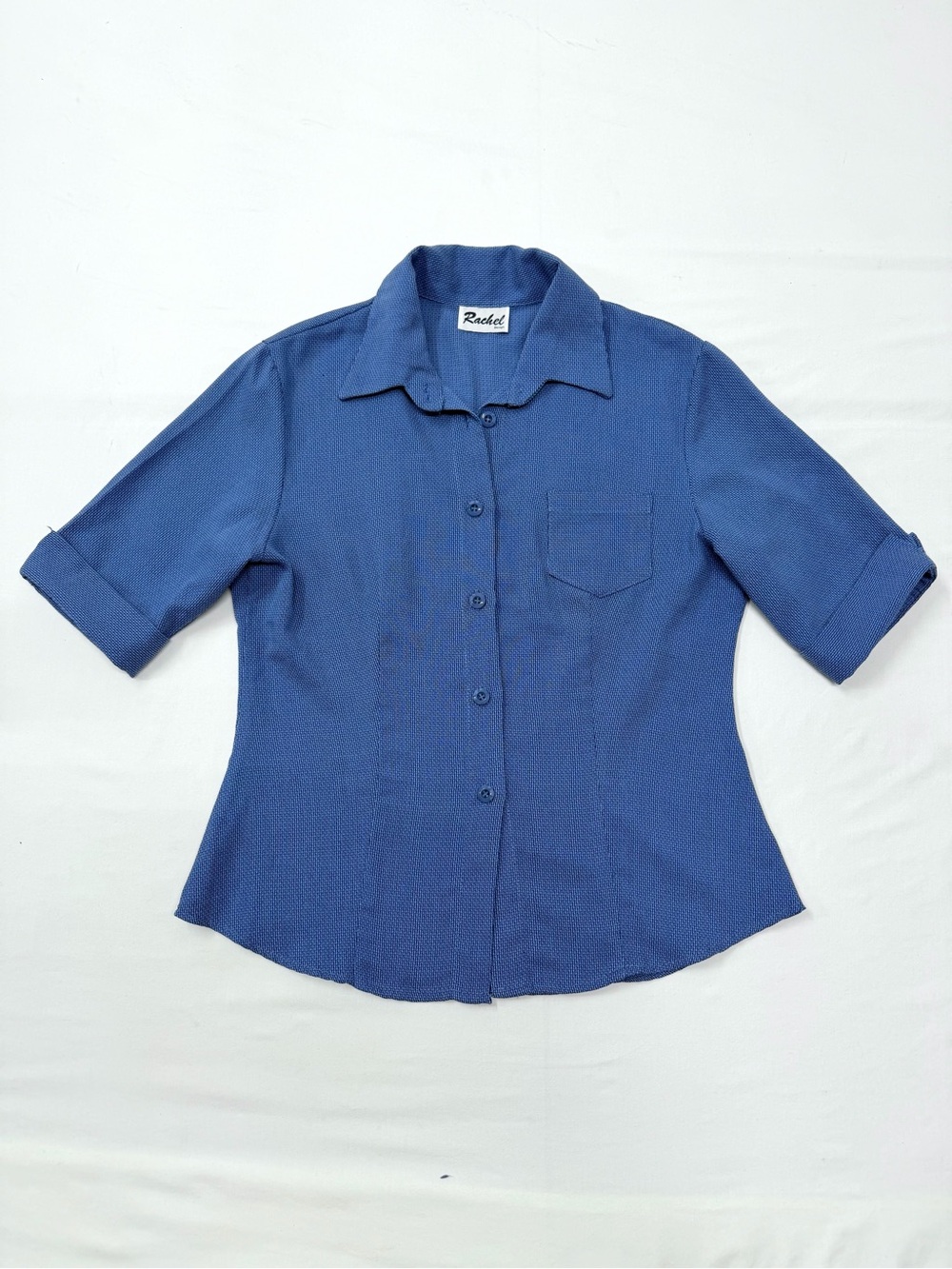 Rachel Blue Textured Button-Up Shirt | Fits Like Medium | Early 2000s | Y2K